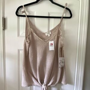 Blu Pepper Brushed Knit Tank with Eyelet Lace